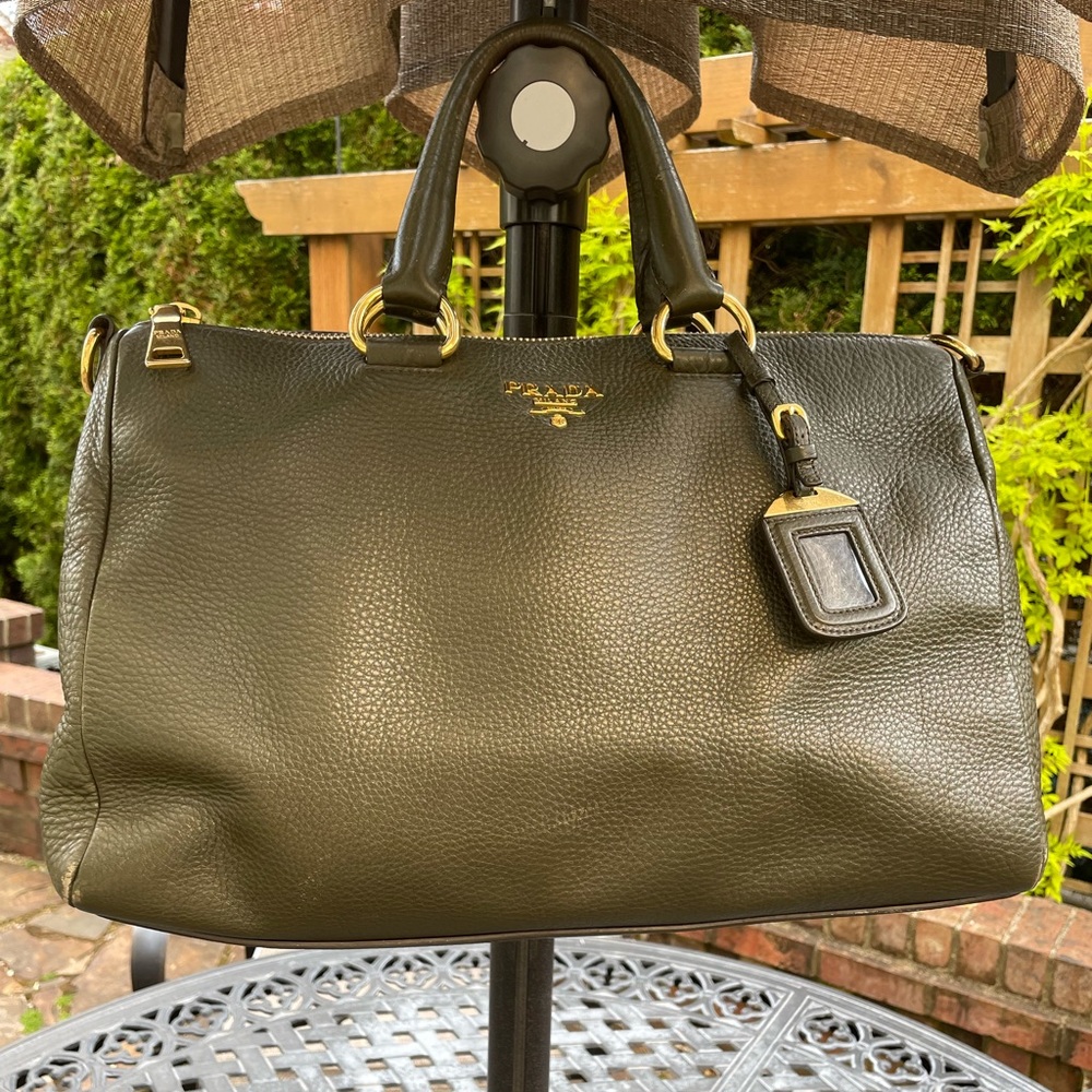 PRADA top handle pebble leather handbag